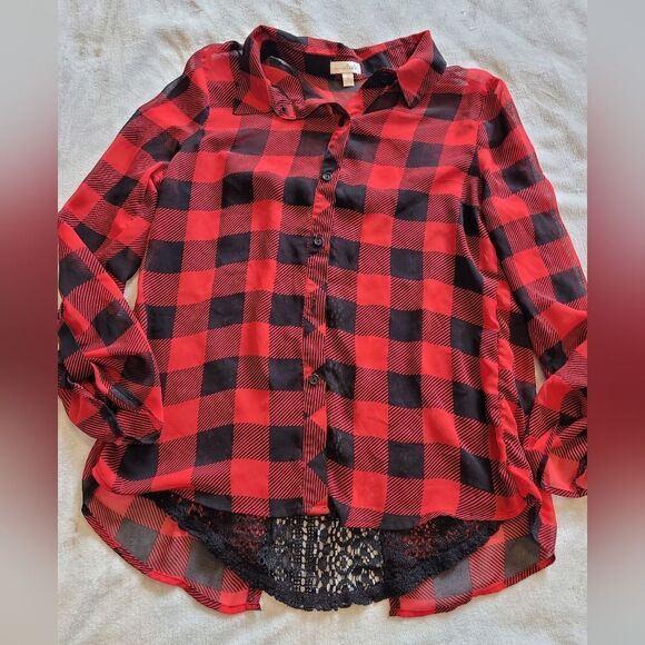 Charming Charlie sheer plaid button up - Picture 1 of 6